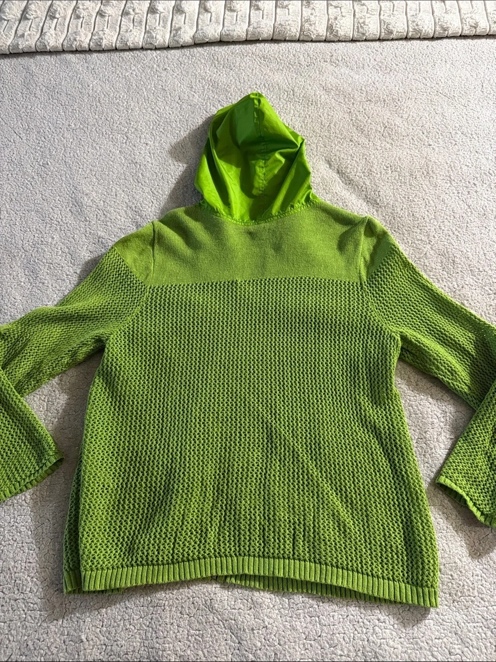 Chico's Zenergy Green Crochet Knit Hooded Zip Sweater Jacket Sz 3 (XL)